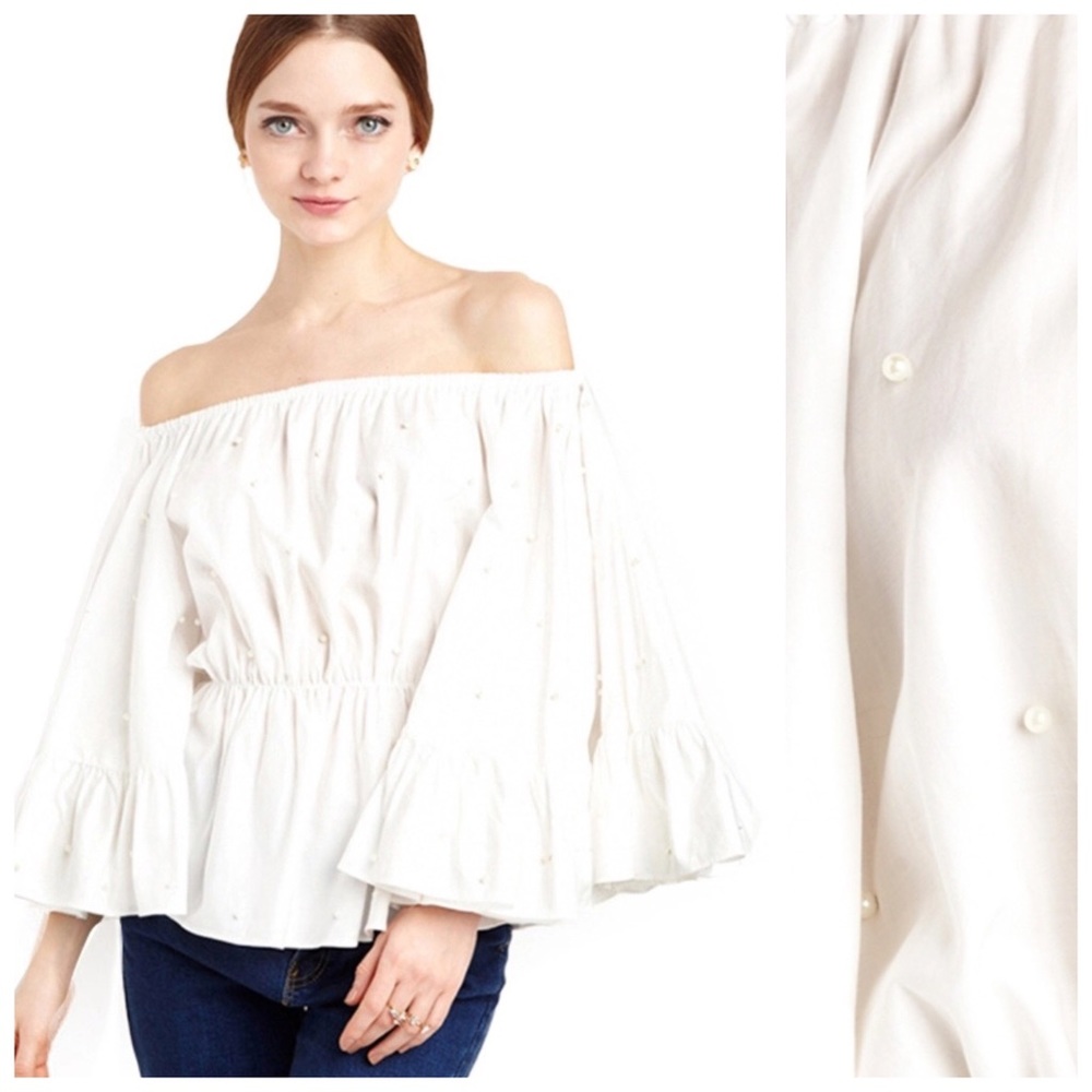 White Pearl Accent Off The Shoulder Top - Picture 9 of 9