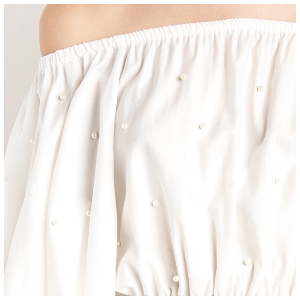 White Pearl Accent Off The Shoulder Top - Picture 3 of 9