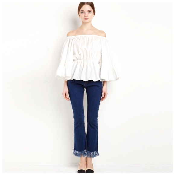 White Pearl Accent Off The Shoulder Top - Picture 2 of 7