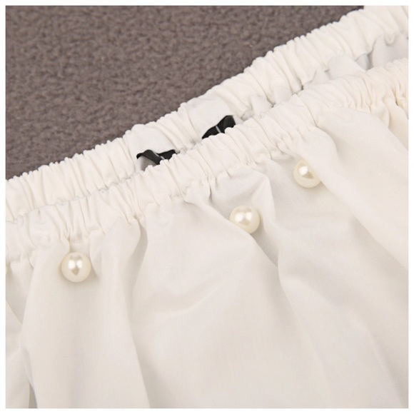 White Pearl Accent Off The Shoulder Top - Picture 6 of 7