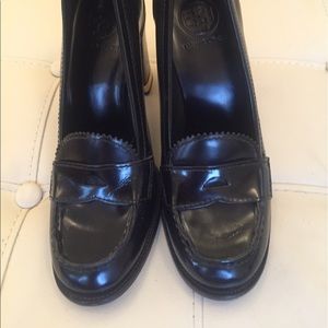 Tory Burch Black Leather Penny Loafers