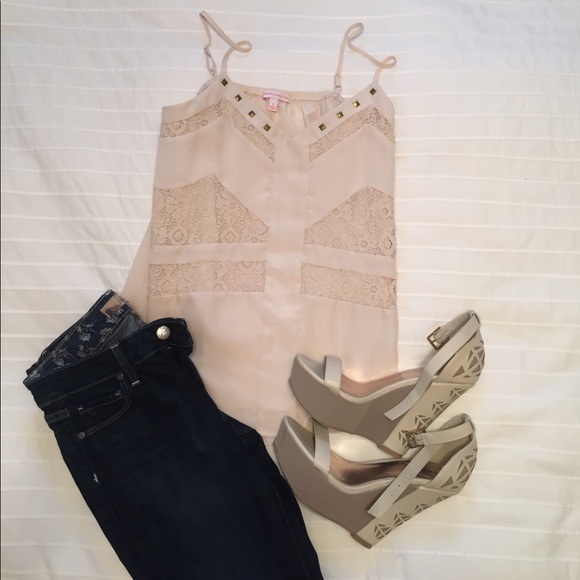 MARGO & SEBASTIAN  Tops - Rhinestone & lace tank top