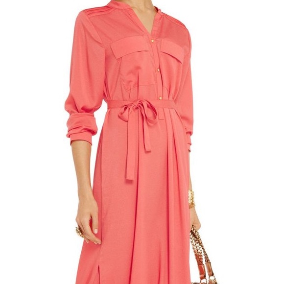 coral maxi dress with sleeves
