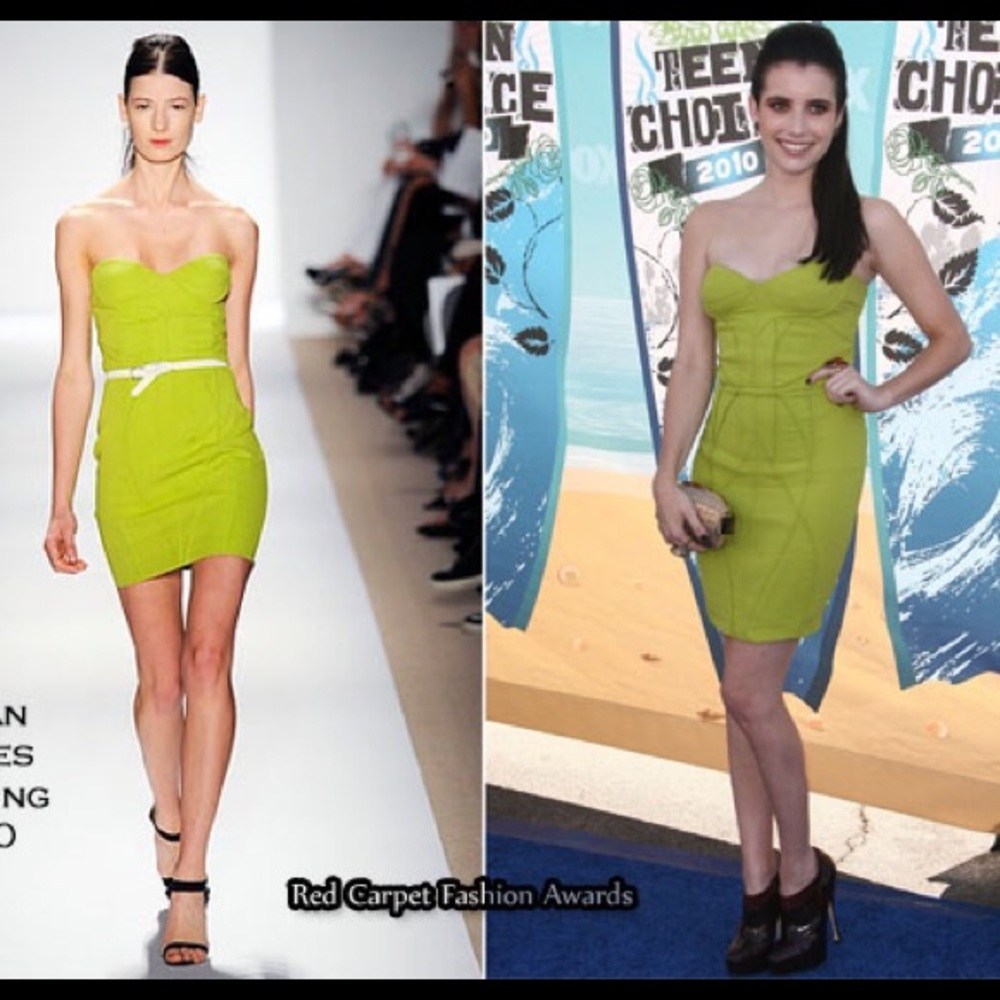 BRIAN REYES Chic Kelly Green Structured Line Dress