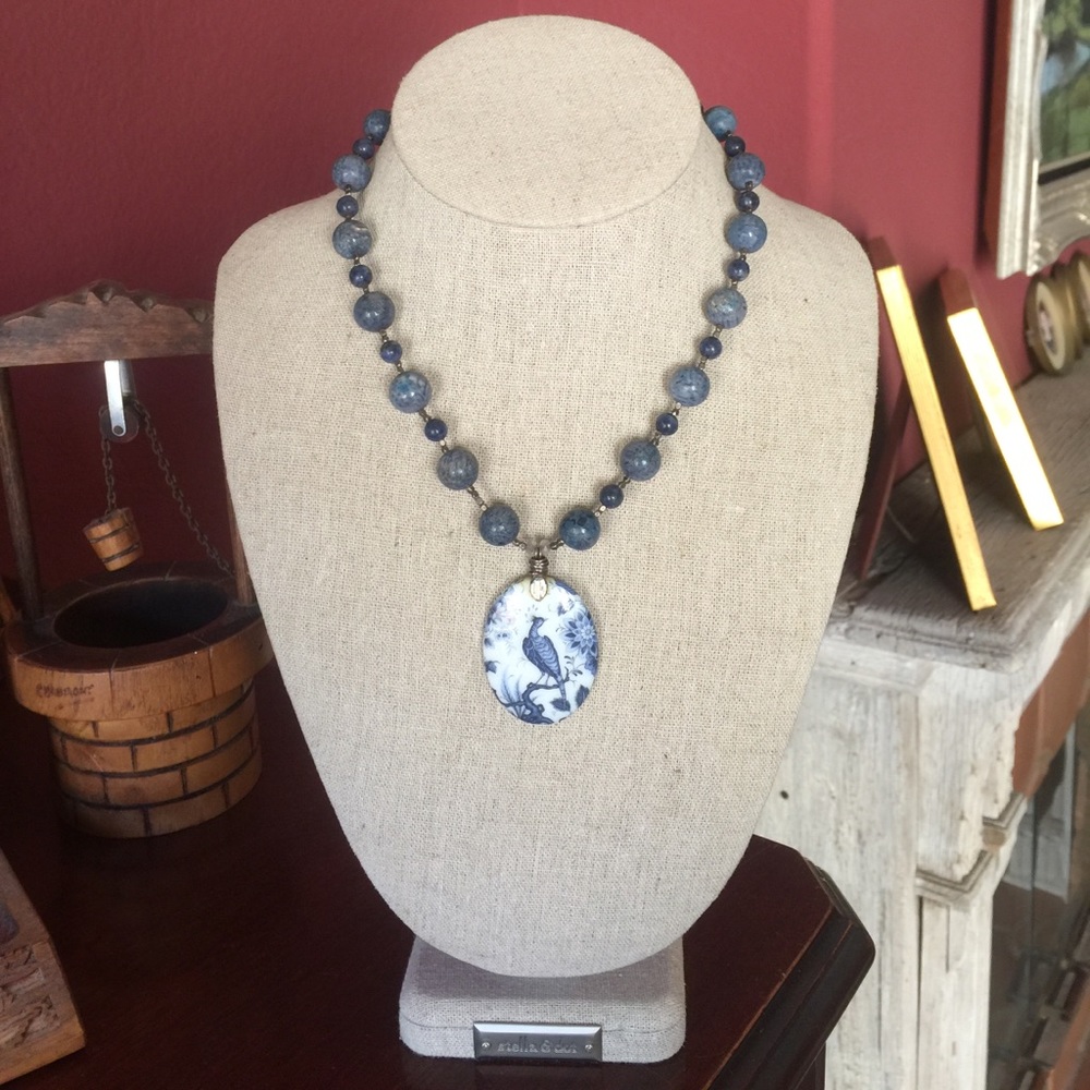 Designer blue stone necklace with hand painting