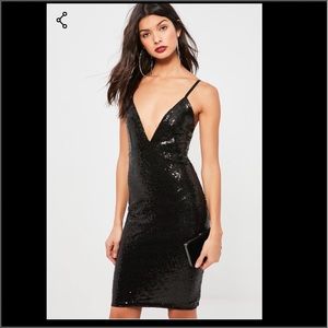 MISSGUIDED Sequin Plunge Midi Dress