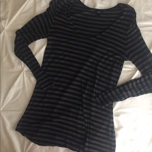 Black & Grey Striped Long-Sleeve Tee