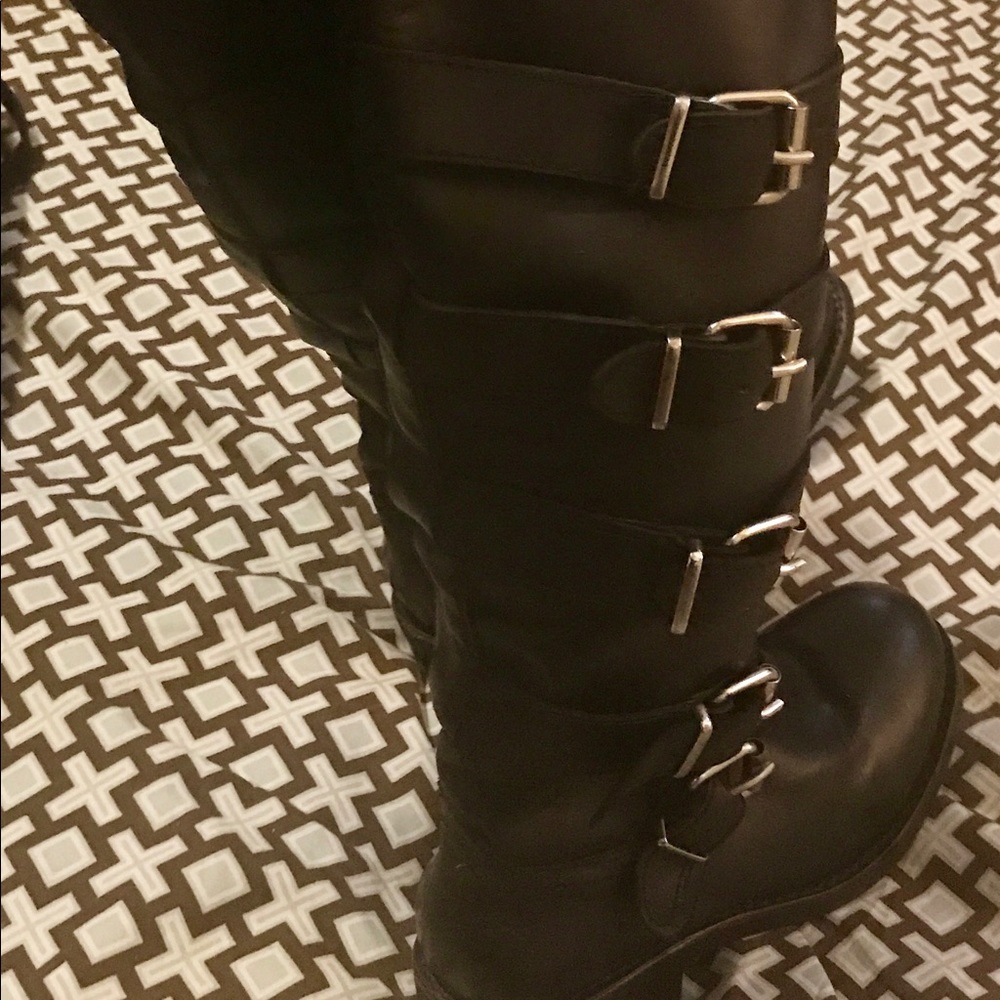 100% Genuine Black Leather High knee Boots