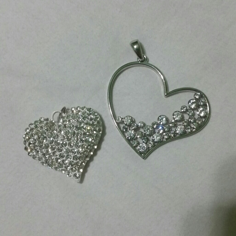 Two Rinestone Heart Pendants for Necklace