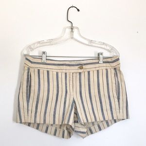 J. Crew Ivory Linen Shorts with Blue Stripes