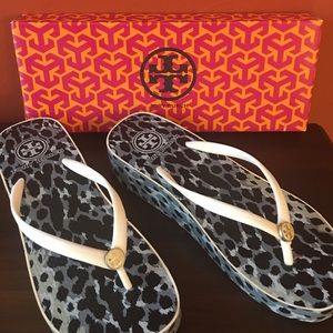 Tory Burch Grey/Black Wedge Flip Flop