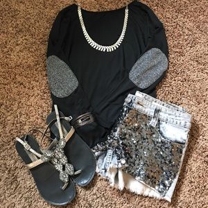🖤Black top with silver glittery elbow patches🖤