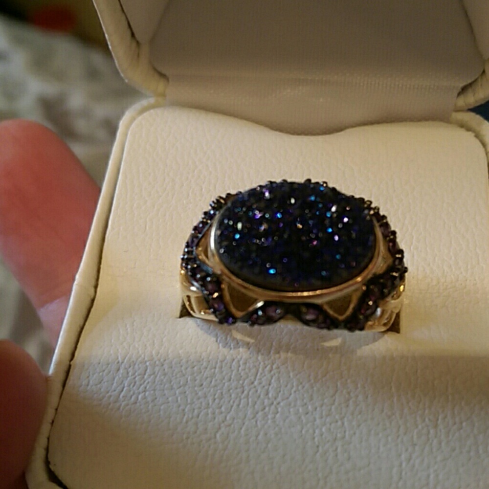 Purple druzy ring