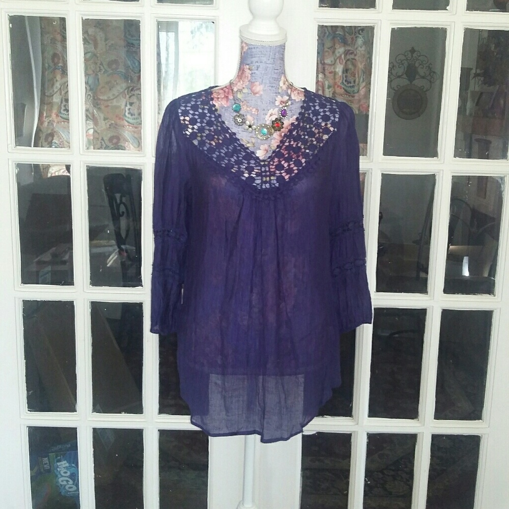 Grand & Greene Purple Peasant Top EUC
