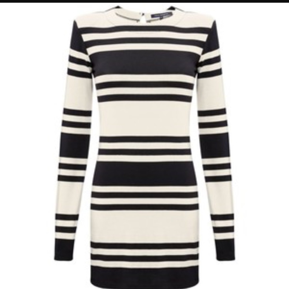 French Connection black/cream striped bodycon