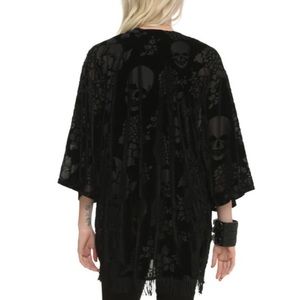 Black velvet skull fringe kimono hot topic sz S