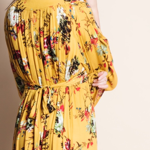 1DAYSALE Mustard Floral Printed Maxi Dress - Picture 4 of 4
