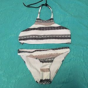 White patterned high neck bikini