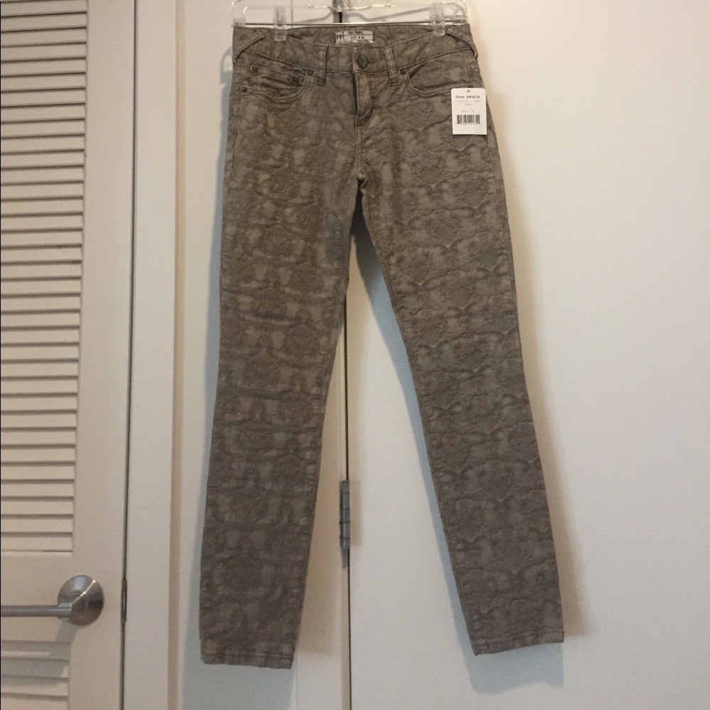 Free People Gray Textured Print Skinny Jeans