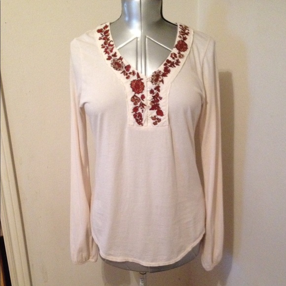 Lucky Brand Tops - Lucky Brand Embroidered Henley Top