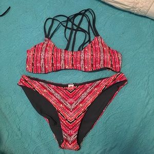 Red patterned bikini