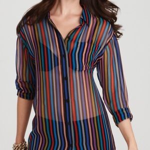 Equipment multicolored stripe silk shirt