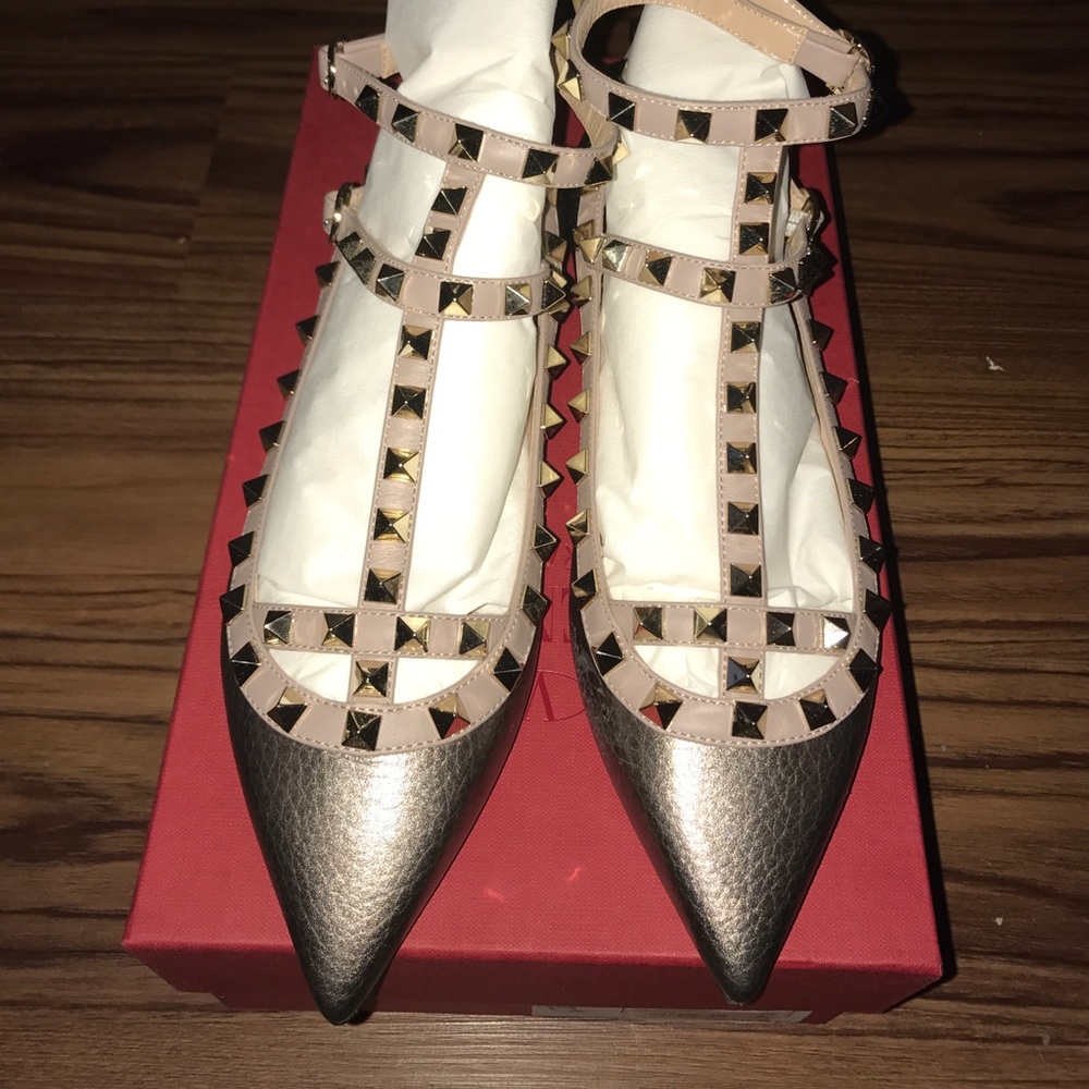 'Rockstud' T-Strap Flat