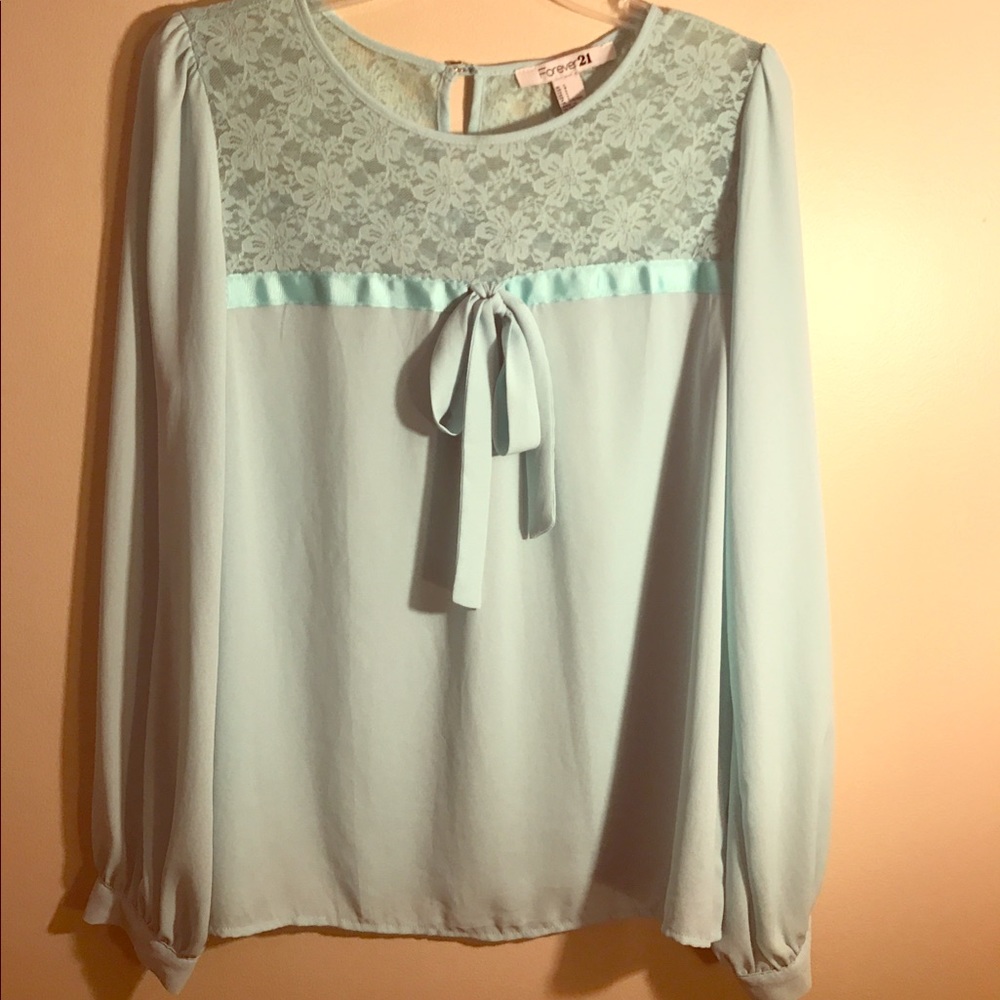 Forever 21 teal blouse with tie