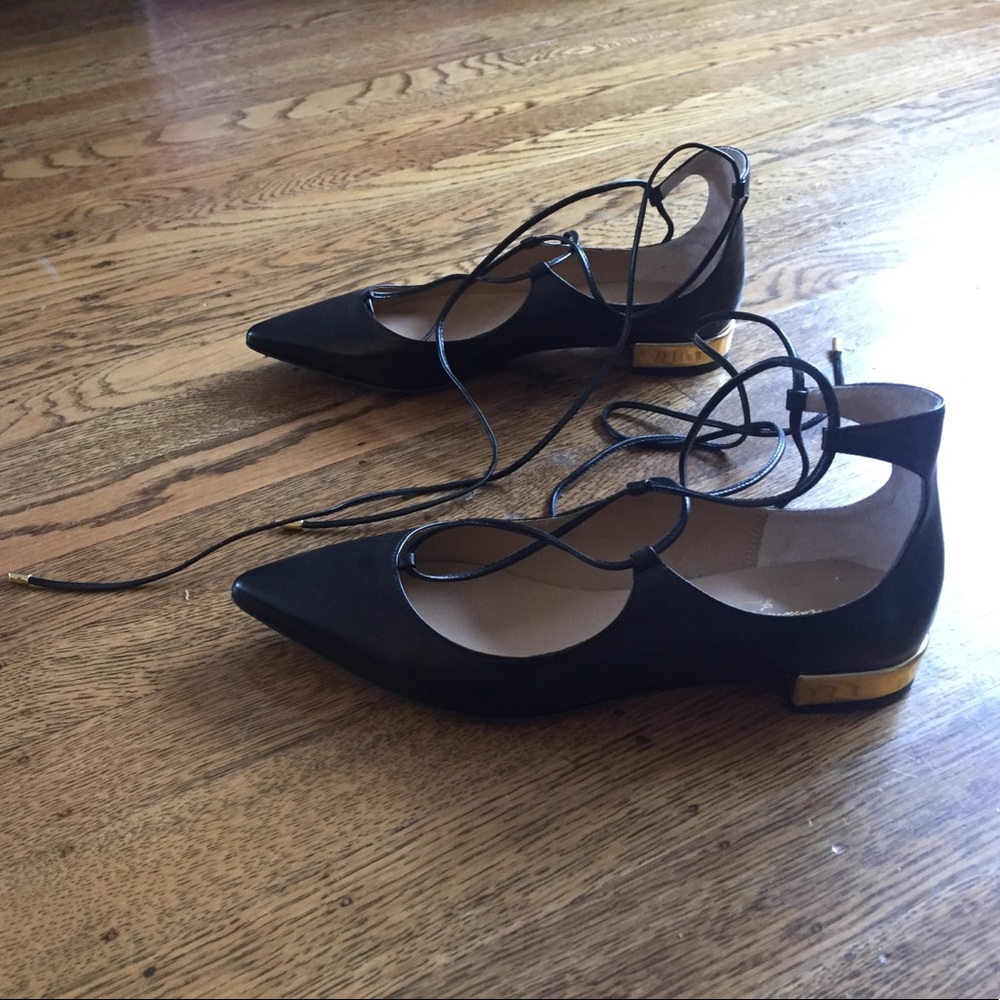 Massimo Matteo lace up black leather flats