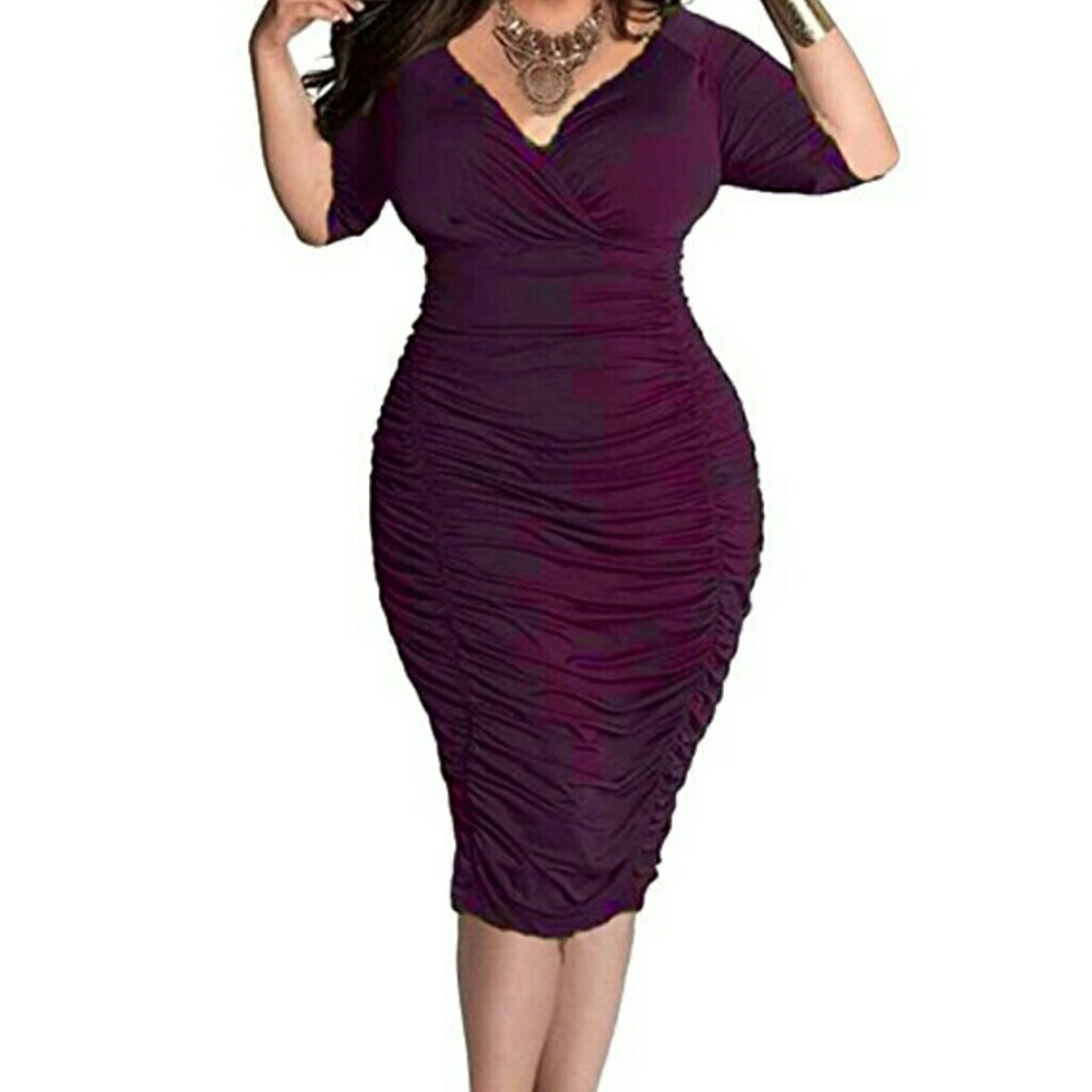 Special Occasion V Neck Low Bust ruffle slim dress