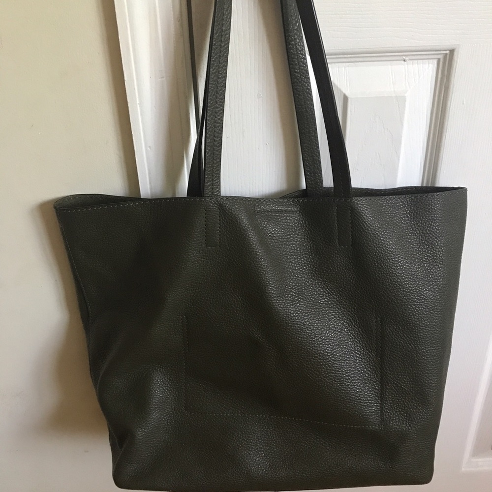 Army Green leather Banana Republic Tote