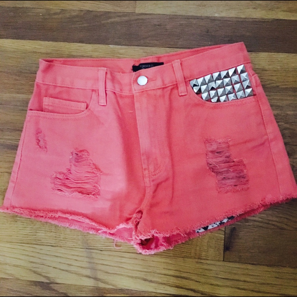 Pink High Waisted Denim Shorts