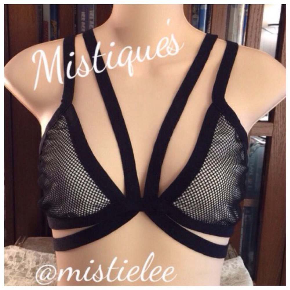 Black Net/Lined RacerBack Style Cage Bra S/M NEW