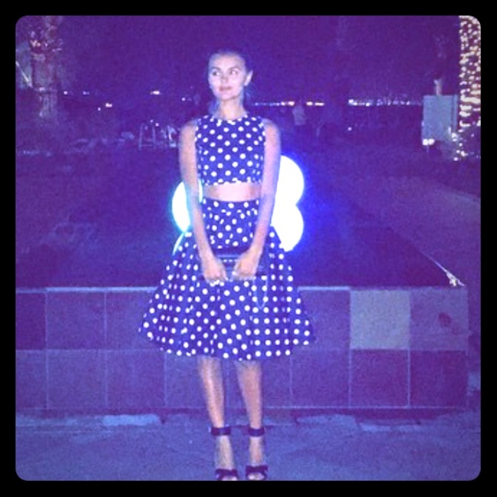 Tow Piece Dress. Electric  Blue White Polka Dot