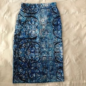 Blue Print Pencil Skirt