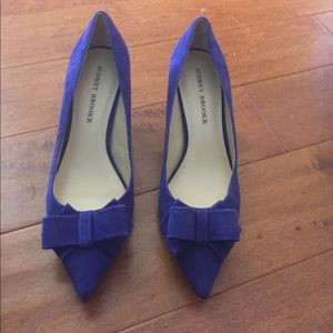 Purple Suede kitten heel pumps