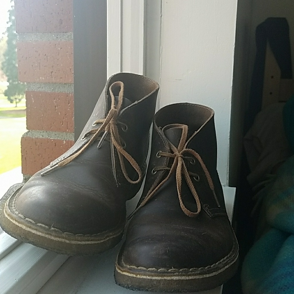 Clark brown leather boots.