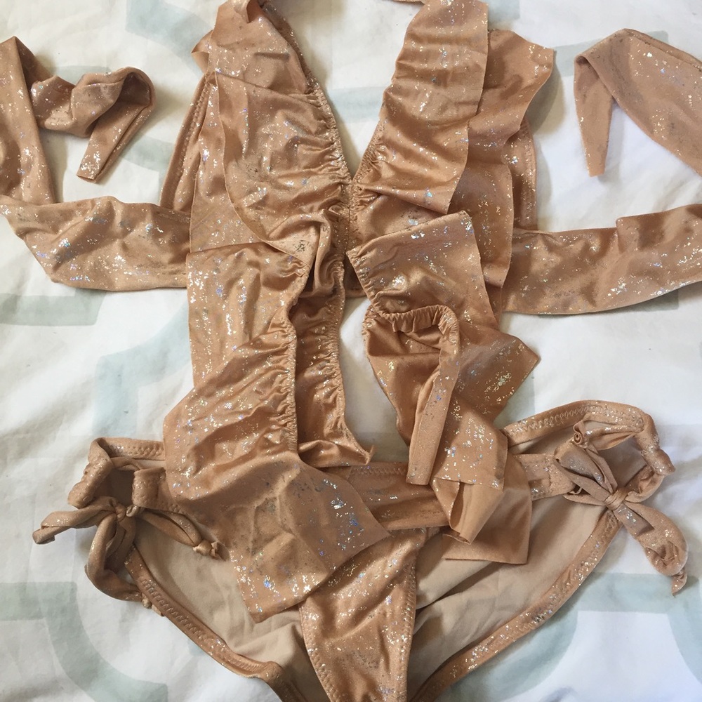 Metallic Shimmer Gold Ruffle Bikini