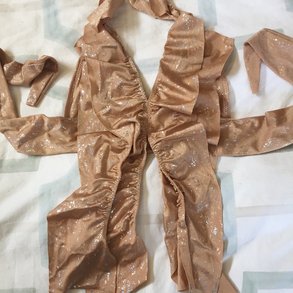 Metallic Shimmer Gold Ruffle Bikini - Picture 2 of 5