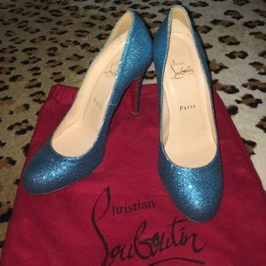 Christian Louboutin turquoise glitter 4" heels
