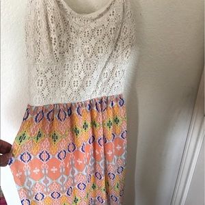 Ivory lace bodice and polyester maxi dress