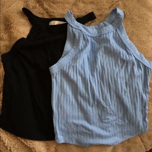 Black + Light Blue Crop Top Set