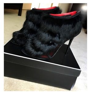 Charles Jourdan Black Rabbit Fur & Leather Boots
