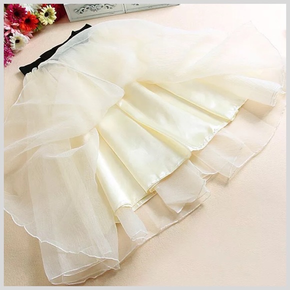 Ivory Black Satin Bow Black Tulle Organza Skirt - Picture 3 of 4