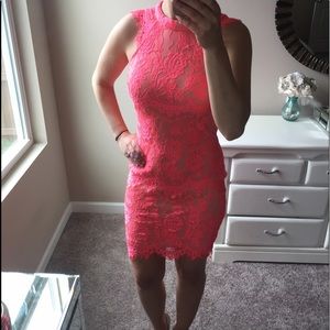 Bright Coral Lace Dress-Papaya