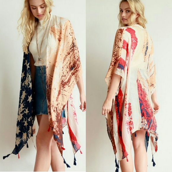 Vintage Look American flag kimono wrap Tassels - Picture 6 of 7