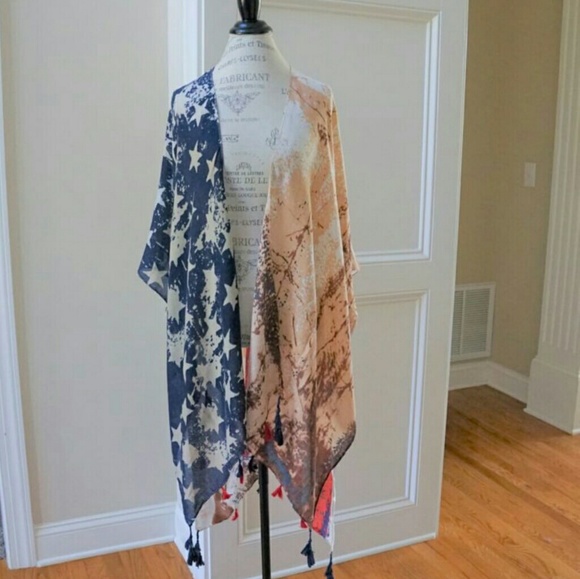 Vintage Look American flag kimono wrap Tassels - Picture 4 of 7
