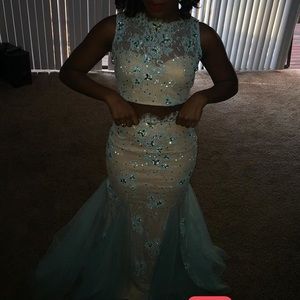 Sea foam/blue  two piece  mermaid prom dress