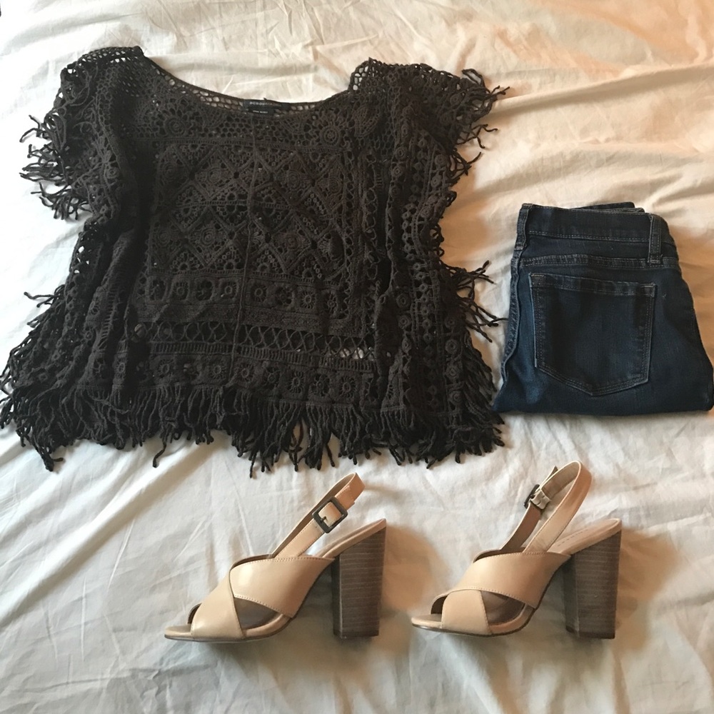 BCBG Fringe Crochet Top
