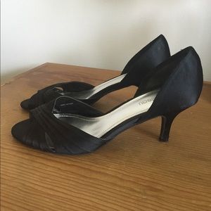 Black satin heels